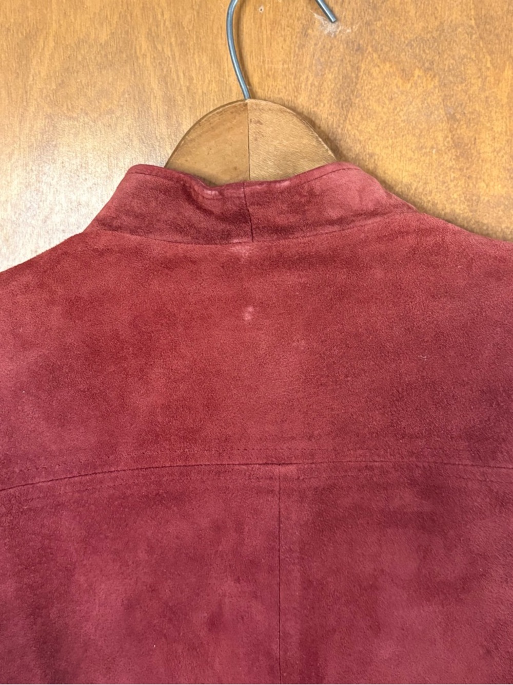 Overland Sheepskin Co Vintage 70s Red Burgundy Leather Suede Open Front Jacket - Picture 4 of 15